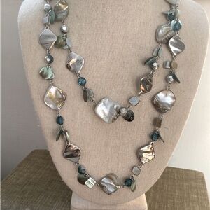 Lia Sophia 44 to 46” Long BoHo Shell And Glass Necklace Layered Statement Piece